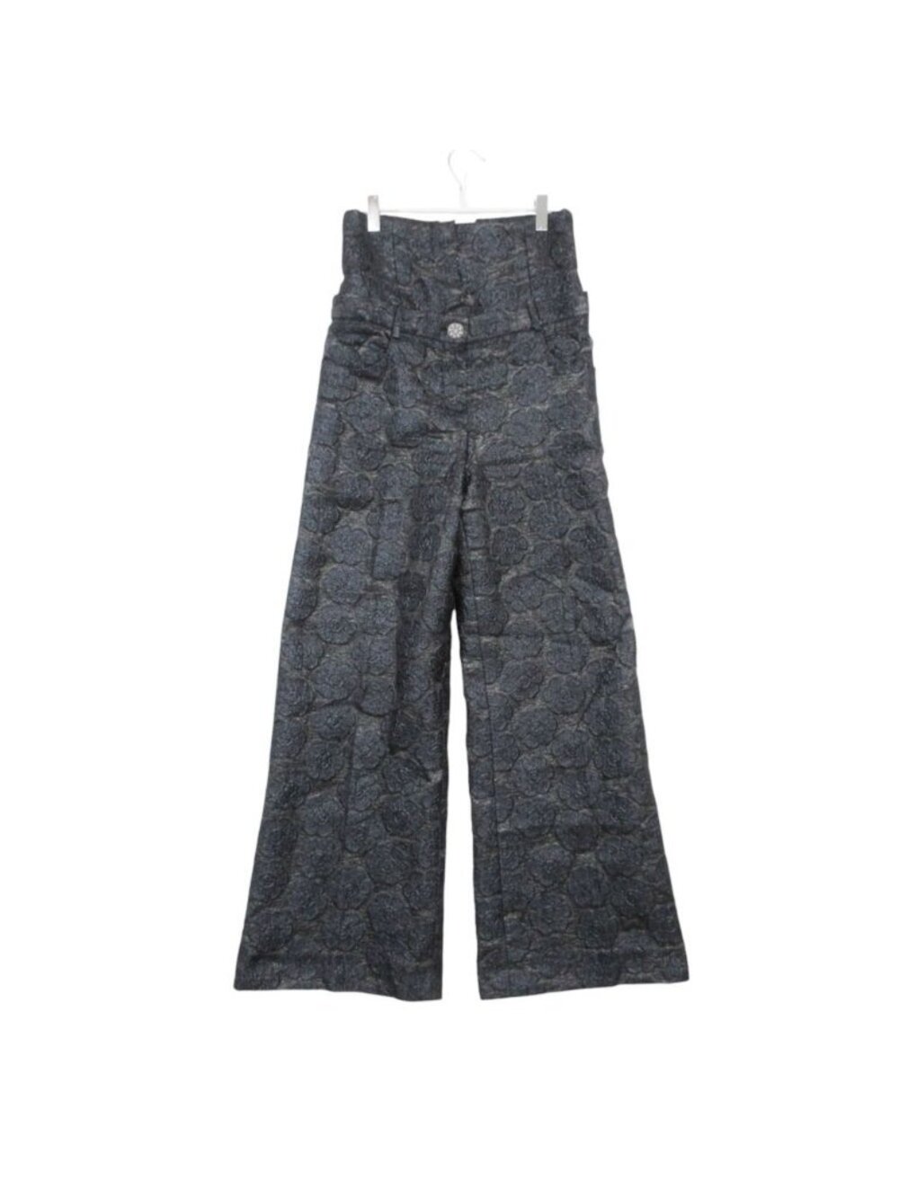 Chanel Pants 16c Camellia Jacquard All Over Pattern CC Logo Button High Waist
